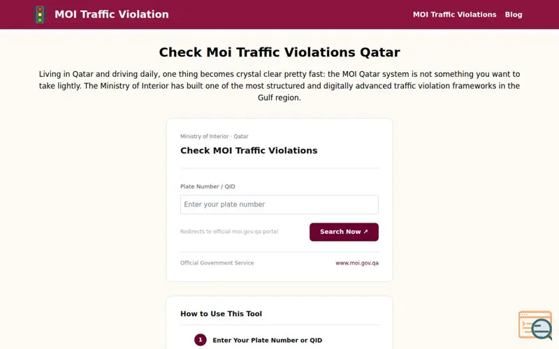 Screenshot of MOI Traffic Violation