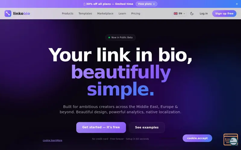 Screenshot of linkobio
