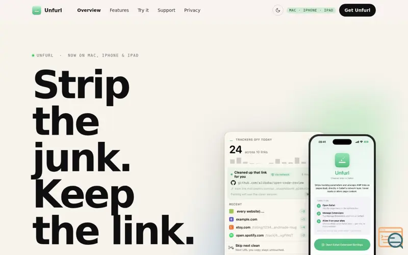 Screenshot of Unfurl — Strip the junk. Keep the link.