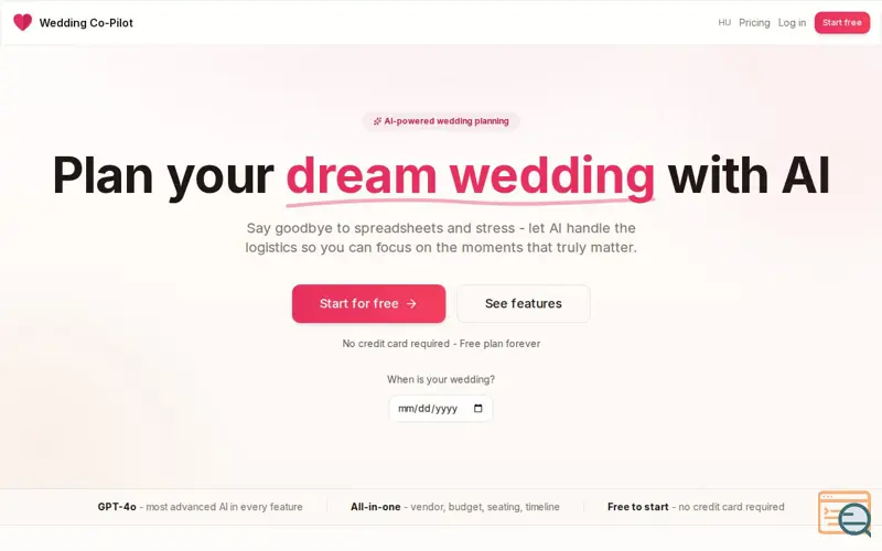 Screenshot of Wedding Co-Pilot, a launch using Formspree