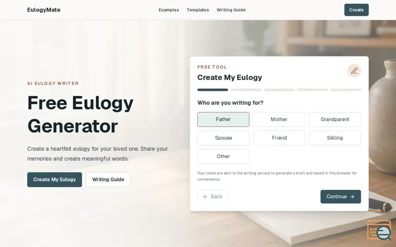 Screenshot of Free Eulogy Generator | EulogyMate