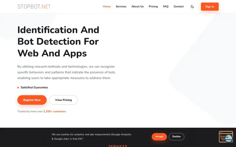 Screenshot of STOPBOT.NET