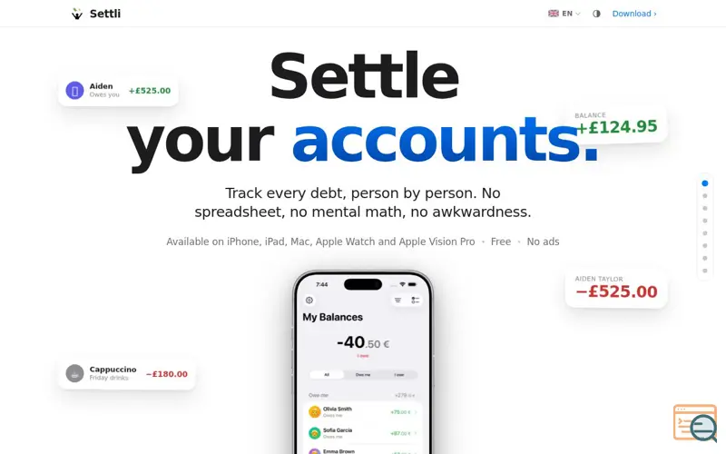Screenshot of Settli