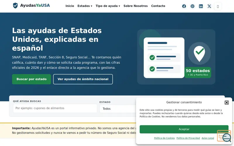 Screenshot of AyudasYaUSA, a launch using Webempresa