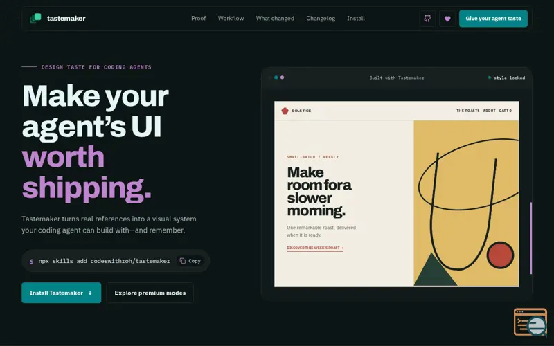 Screenshot of Tastemaker — Design taste for AI-generated UI