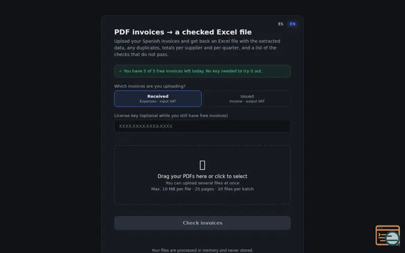 Screenshot of Extractor de Facturas