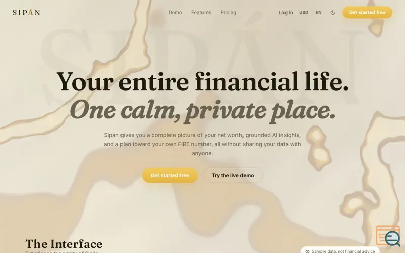 Screenshot of Sipán — Your Wealth, in One Calm Place