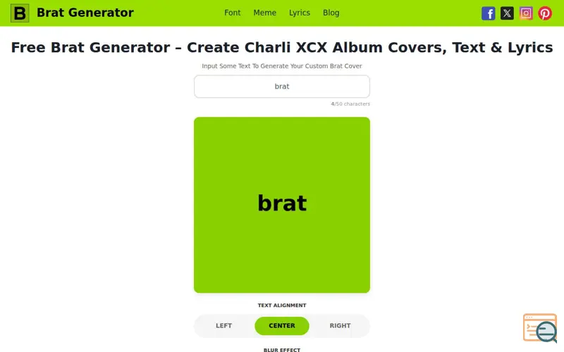 Screenshot of Brat Generator