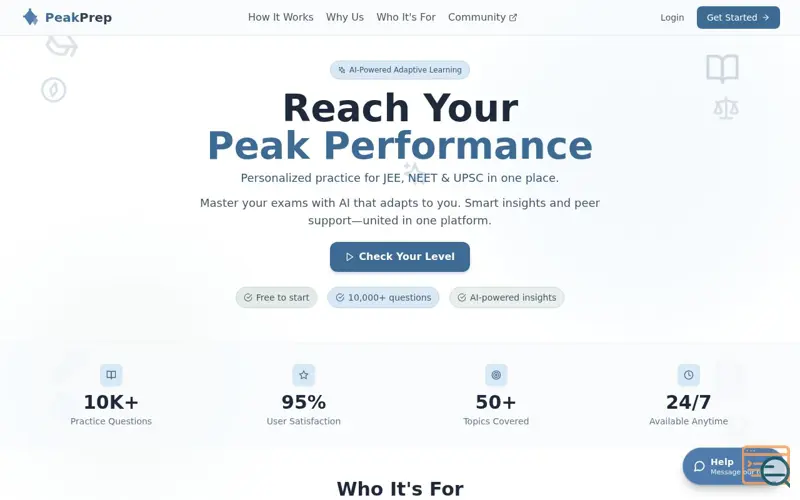Screenshot of PeakPrep