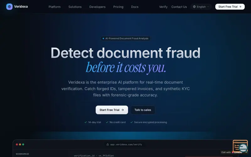 Screenshot of Veridexa, a launch using OpenAI