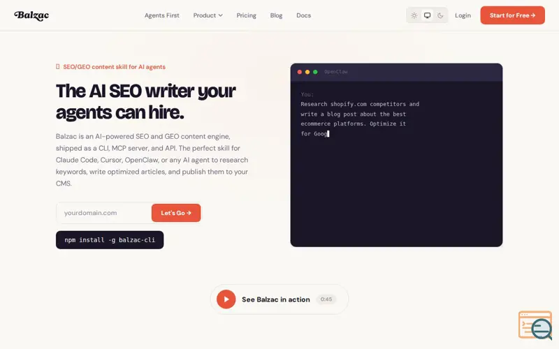 Screenshot of Balzac, a launch using GitHub Pages