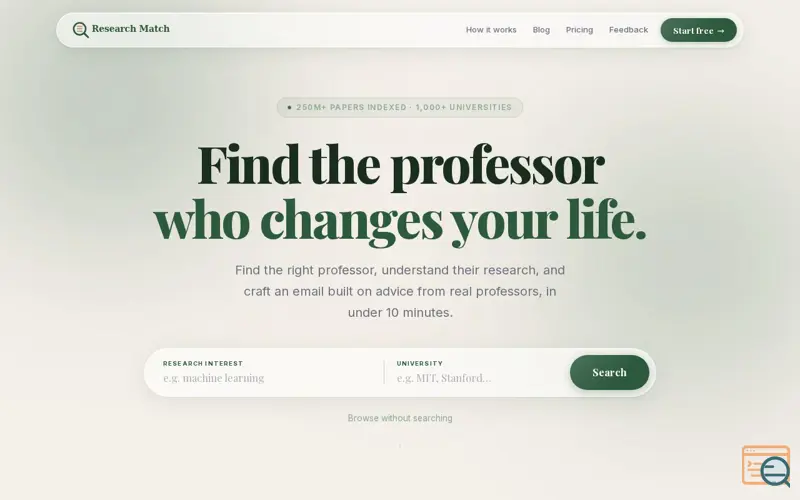 Screenshot of Research Match