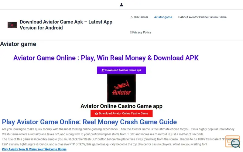 Screenshot of Download Aviator Game Apk–Latest Version, a launch using Rank Math