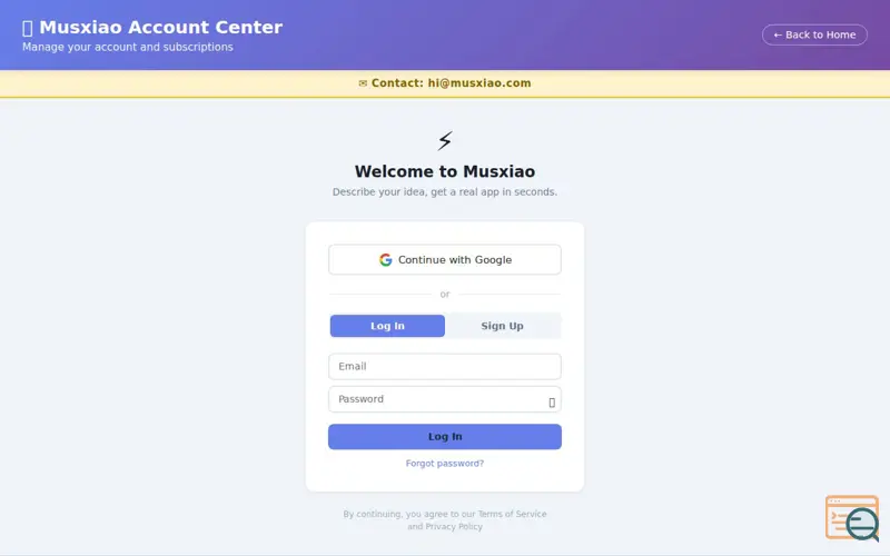 Screenshot of Musxiao AI App Generator