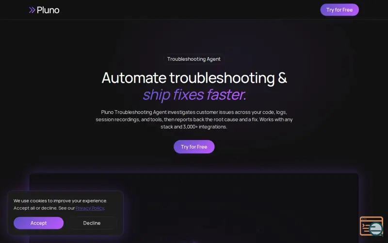 Screenshot of Troubleshooting Agent by Pluno