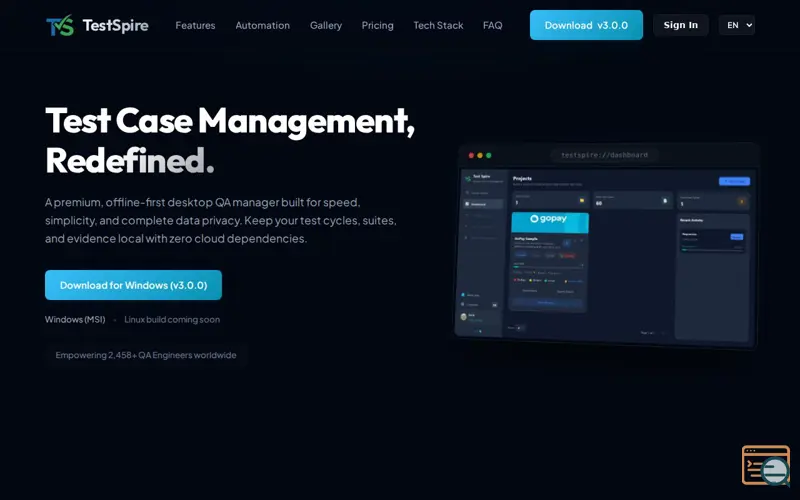 Screenshot of TestSpire