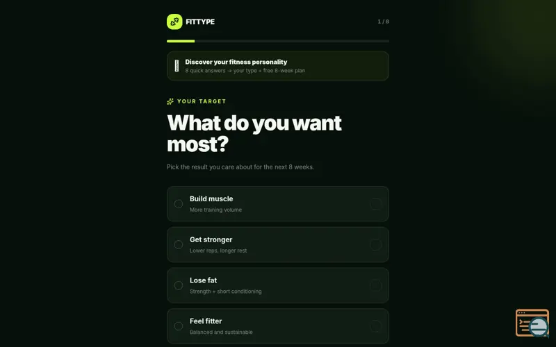 Screenshot of FitType Coach