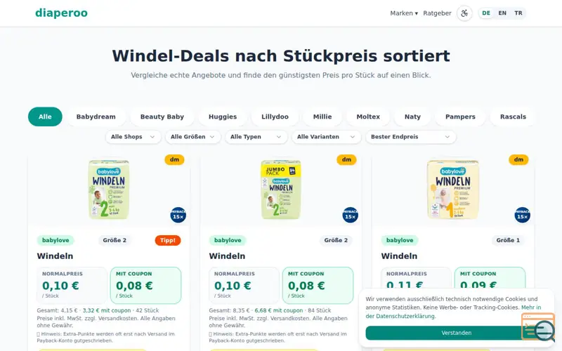 Screenshot of diaperoo