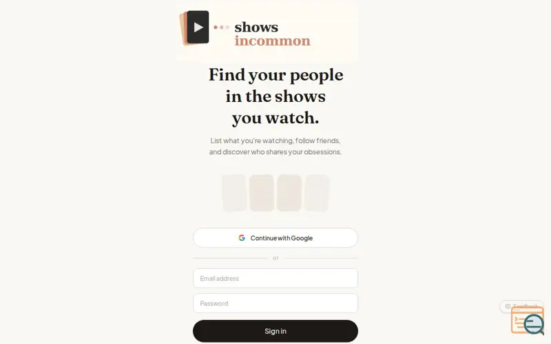 Screenshot of Showsincommon