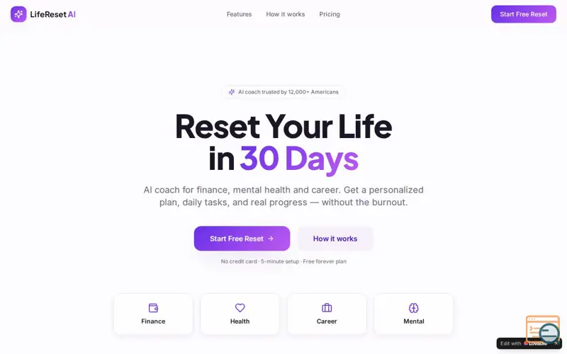 Screenshot of LifeReset AI