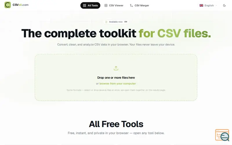 Screenshot of CSVall — 100+ Free Online CSV Tools