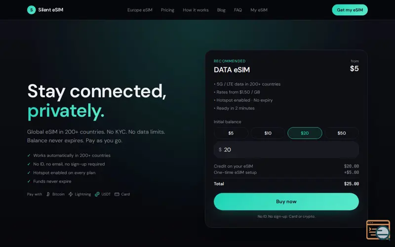Screenshot of Silent eSIM