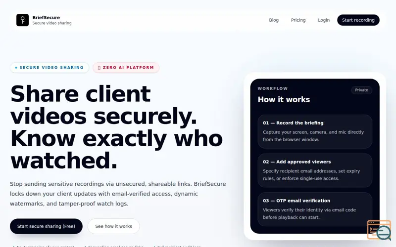 Screenshot of BriefSecure