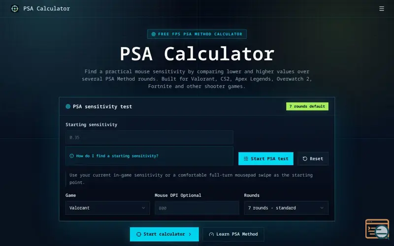 Screenshot of PSA Calculator
