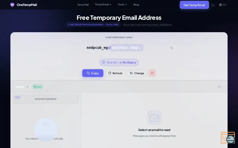 Screenshot of OneTempMail