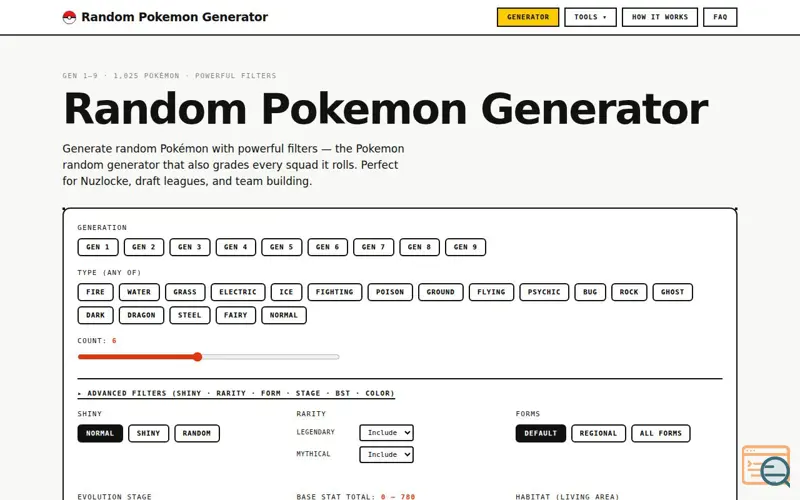 Screenshot of Random Pokemon Generator - Team Builder for Nuzlocke & Battles, a launch using SaaSRoots