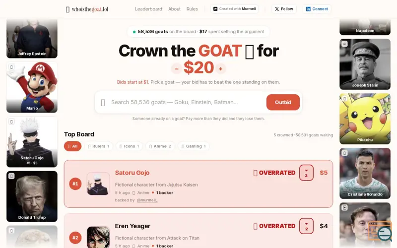 Screenshot of WhoIsTheGOAT.lol