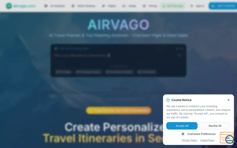 Screenshot of Android App - Airvago.com