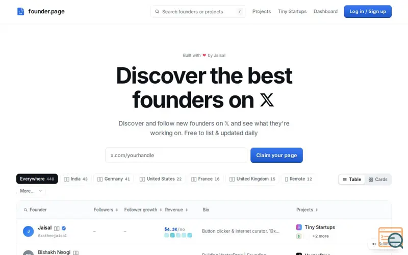 Screenshot of Founder, a launch using Startups.fm