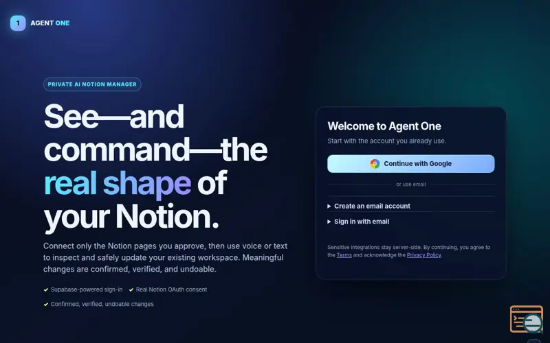 Screenshot of Agent One