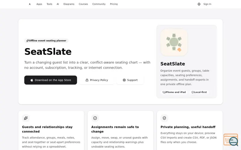 Screenshot of SeatSlate · Seating Plan