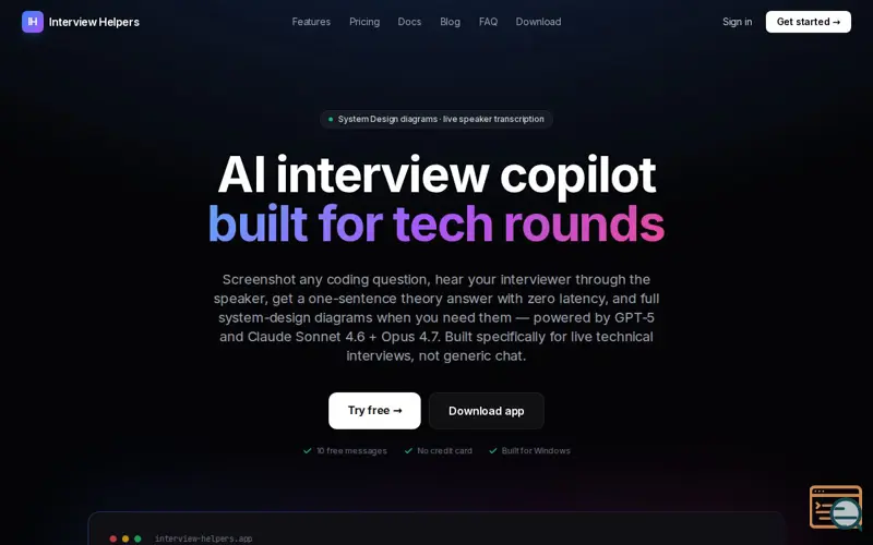 Screenshot of Interview Helpers