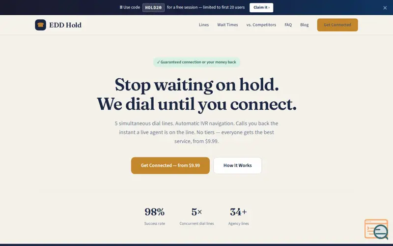 Screenshot of EDD Hold