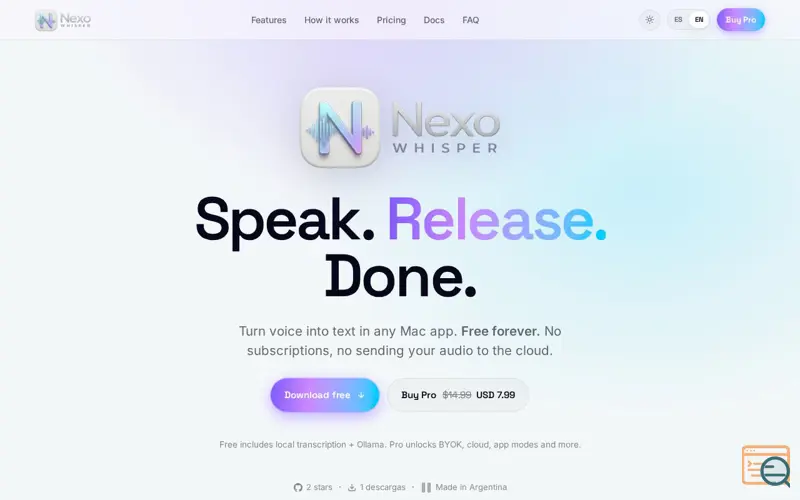 Screenshot of Nexo Whisper