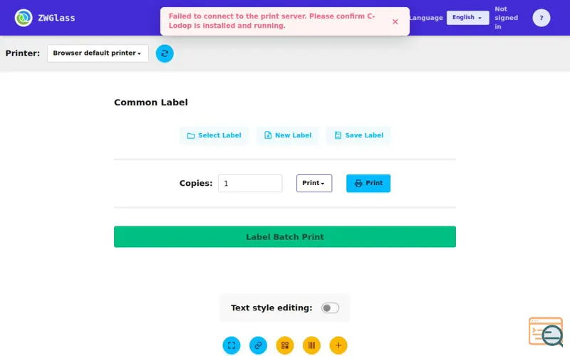Screenshot of ZWGlass Label Print