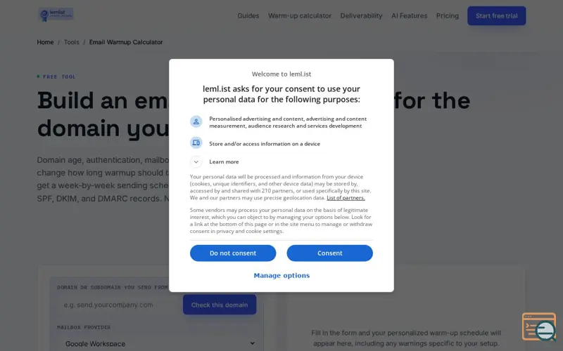 Screenshot of Email warmup calculator