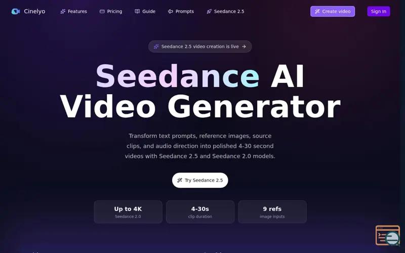 Screenshot of Cinelyo Seedance 2.0 AI Video Generator
