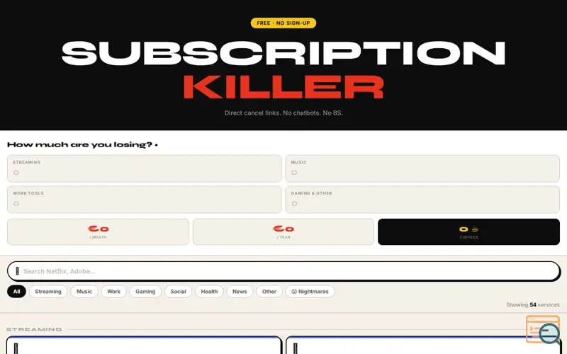 Screenshot of SubscriptionKiller