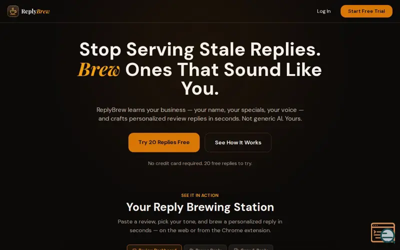 Screenshot of ReplyBrew