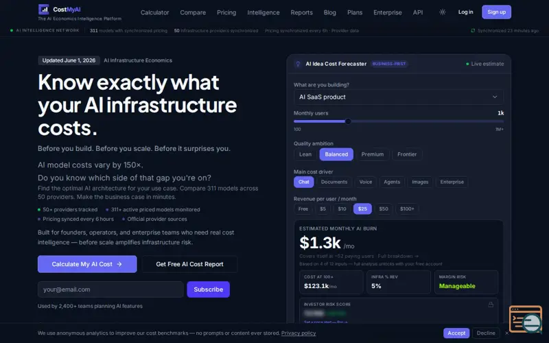 Screenshot of CostMyAI