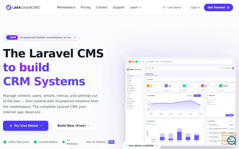Screenshot of Lara Dashboard