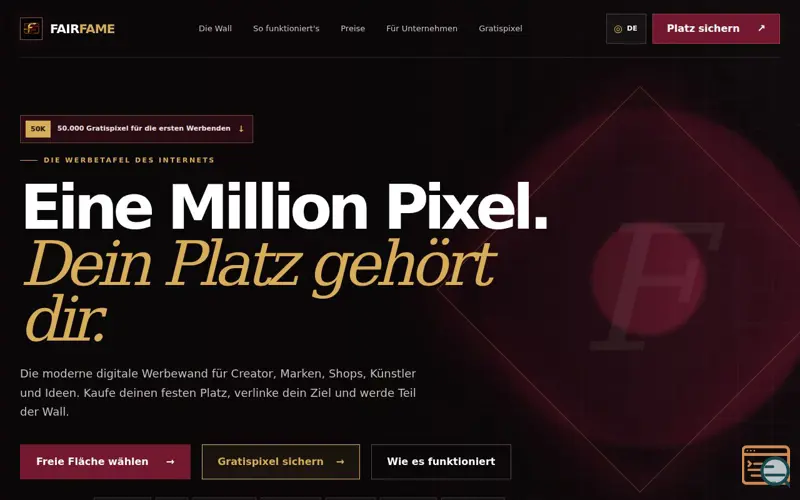 Screenshot of FairFame – Digitale Werbefläche dauerhaft kaufen
