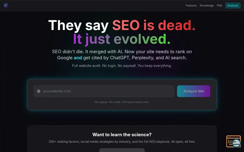 Screenshot of Smart Analytics—Free SEO & AEO Analyzer