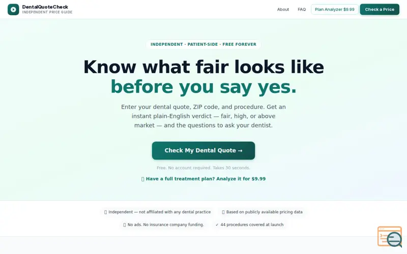 Screenshot of DentalQuoteCheck