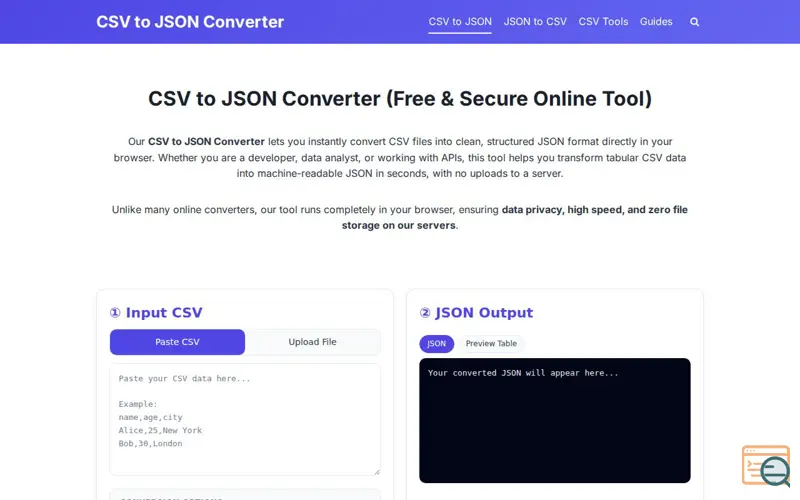 Screenshot of CSV to JSON Converter