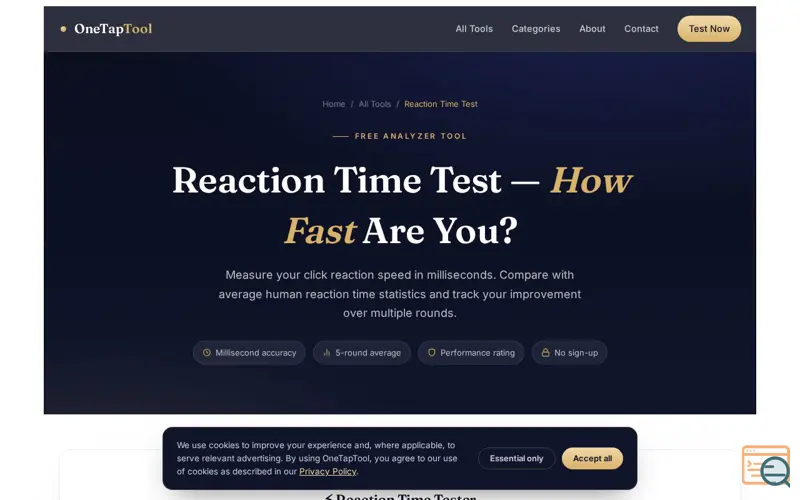 Screenshot of OneTapTool Reaction Time Test